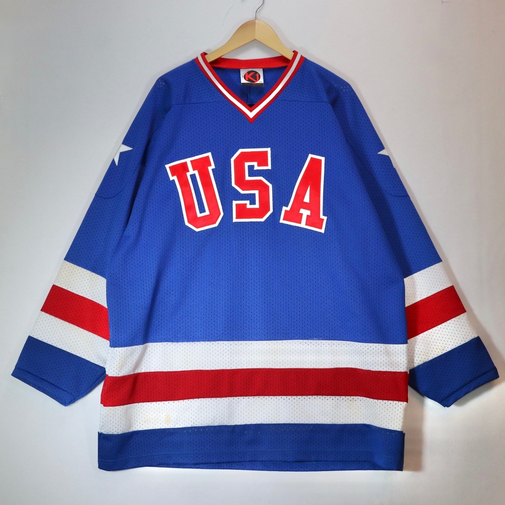 Vintage K1 Sportswear USA Hockey Jersey Mens XXL Blue Mesh Star Patch Sweater